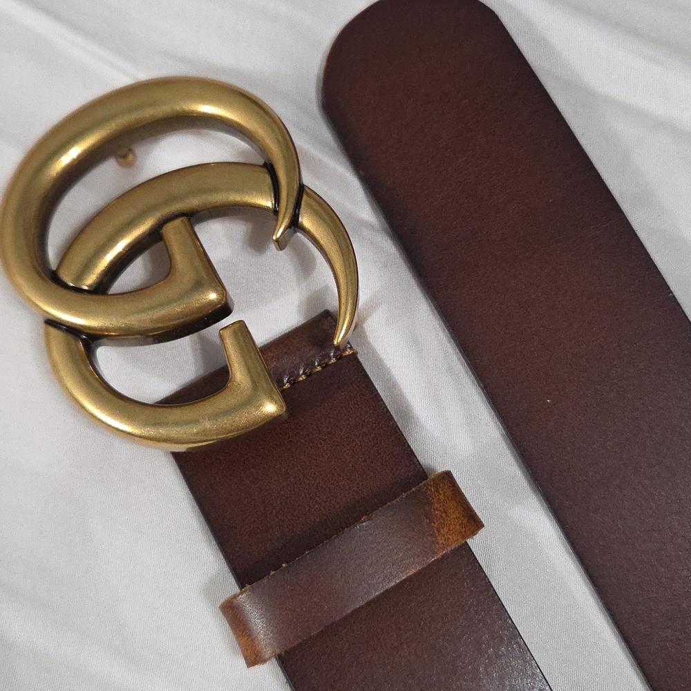 Gucci Brown Leather Belt with Gold Double G Buckle - Picture 4 of 16